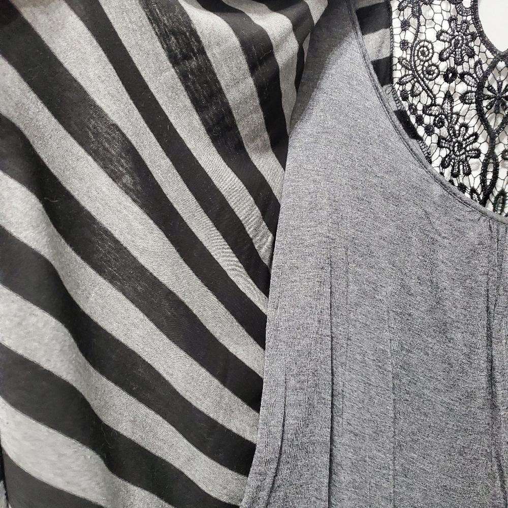 Deb Black & Gray Striped Cardigan with Lace Trim size 2XL - Picture 6 of 11